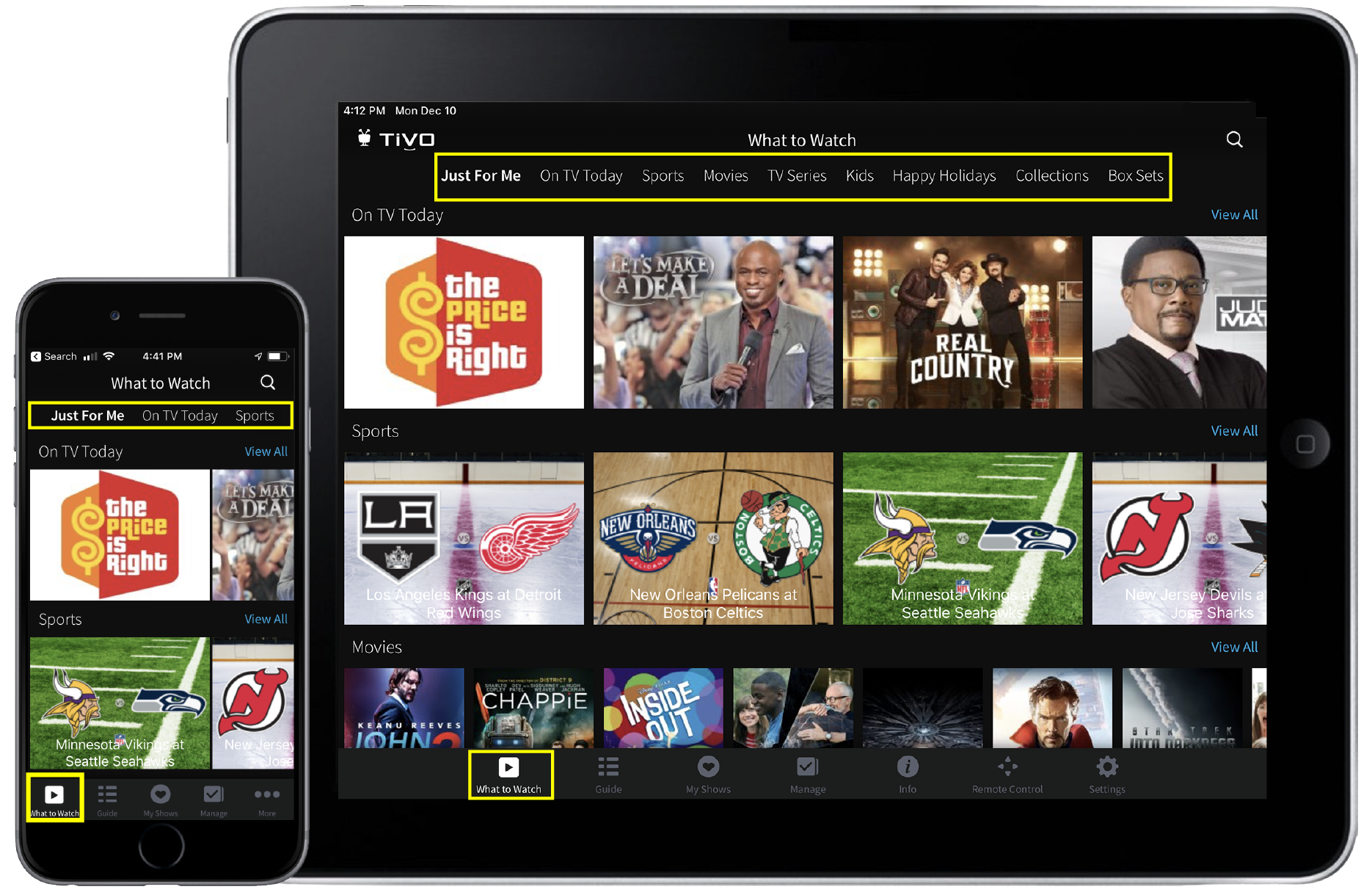 The TiVo app for iOS devices